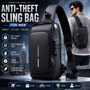Black Men Sling Bag Anti Theft USB Charging Sling Bag for Men